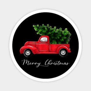 Merry Christmas Retro Vintage Red Truck Magnet